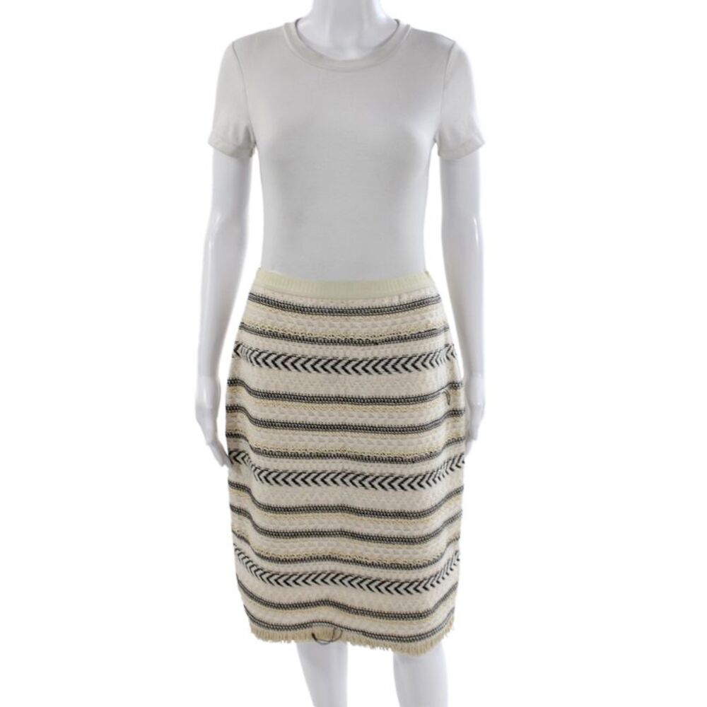 Tory Burch Women Straight Pencil Striped Beige Wool Blend Skirt Size M